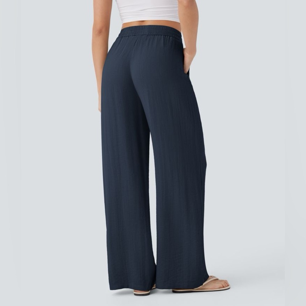 NWT Halara Highwaisted Drawstring Wide Leg Women's Navy Pants Sz L Tall - Picture 4 of 9